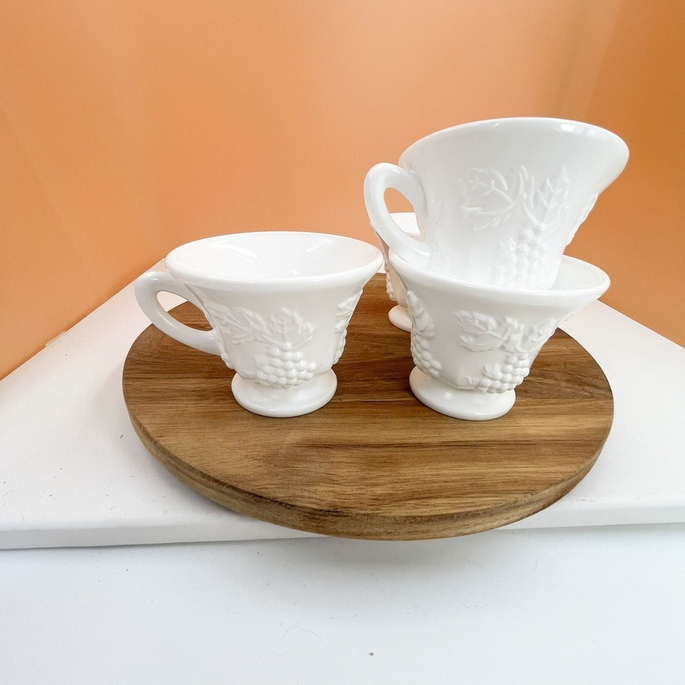 Vintage Indiana Colony Milk Glass Tea Cups - Harvest‎ Grape - Set of 4